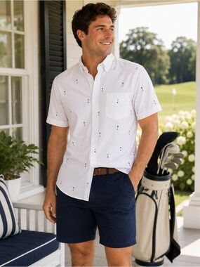 Joe Fresh Palm Tree Button-Down Shirt | NWT | Size Medium | White